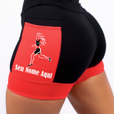 Short Personalizado Corredora+ Nome Preto/Vermelho