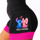 Short Preto/Rosa Stitch+Angel Seu Nome