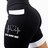 Bermuda Personalizada Coração Batimentos+Nome Preto/Branco