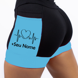 Short Personalizado Batimentos Coração + Nome (Preto/Azul Turquesa)