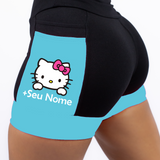 Short Preto/Azul Turquesa Hello Kitty+ Nome