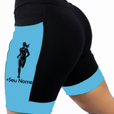 Bermuda Feminina Preto/Azul Turquesa Corredora +Seu Nome
