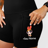 Short Preto Feminino Super Poderosa Rosa