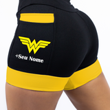 Shorts Mulher Maravilha + Seu nome Preto/Amarelo