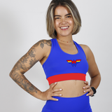 Top Nadador de Compressão Azul e Vermelho Mulher Maravilha