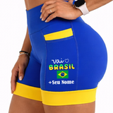 Short Azul/Amarelo Vai Brasil + Nome