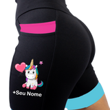Bermuda Feminina Preta/Rosa/Turquesa Unicornio
