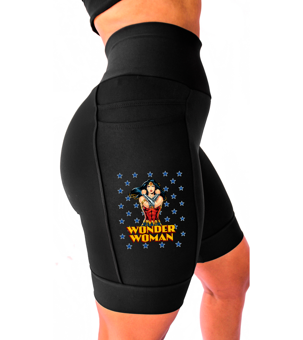Bermuda Mulher Maravilha Corrida Preta.