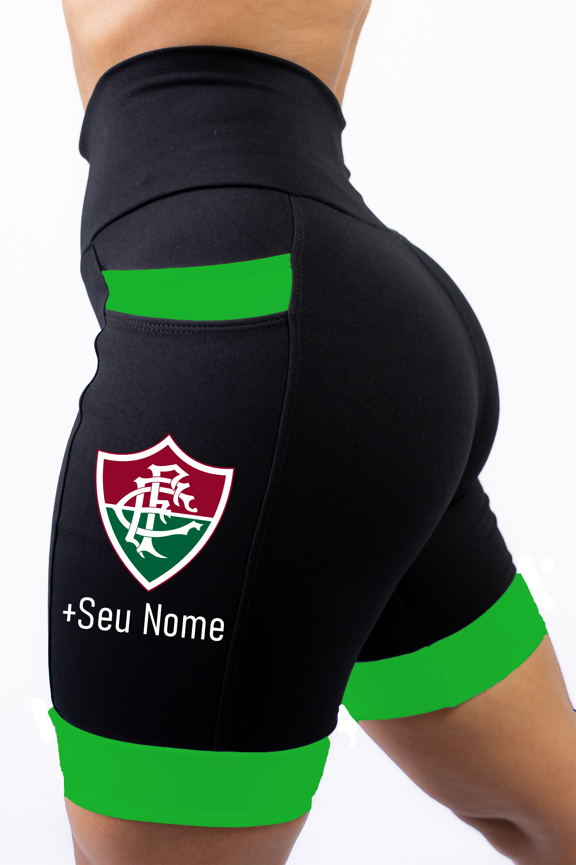 Bermuda Feminina Preta/Verde Fluminense +Seu nome
