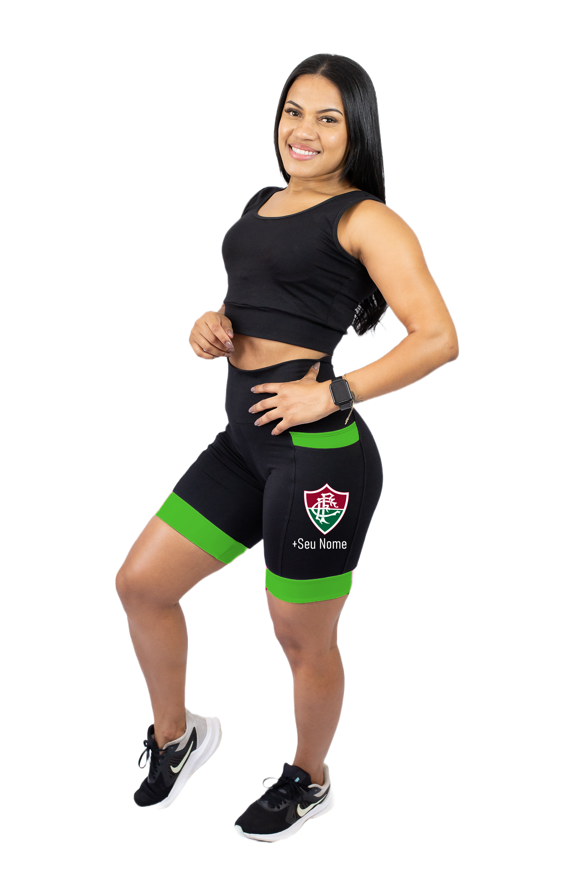 Bermuda Feminina Preta/Verde Fluminense +Seu nome