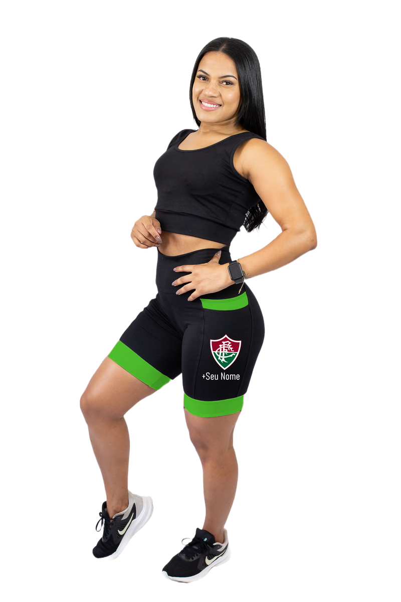 Bermuda Feminina Preta/Verde Fluminense +Seu nome
