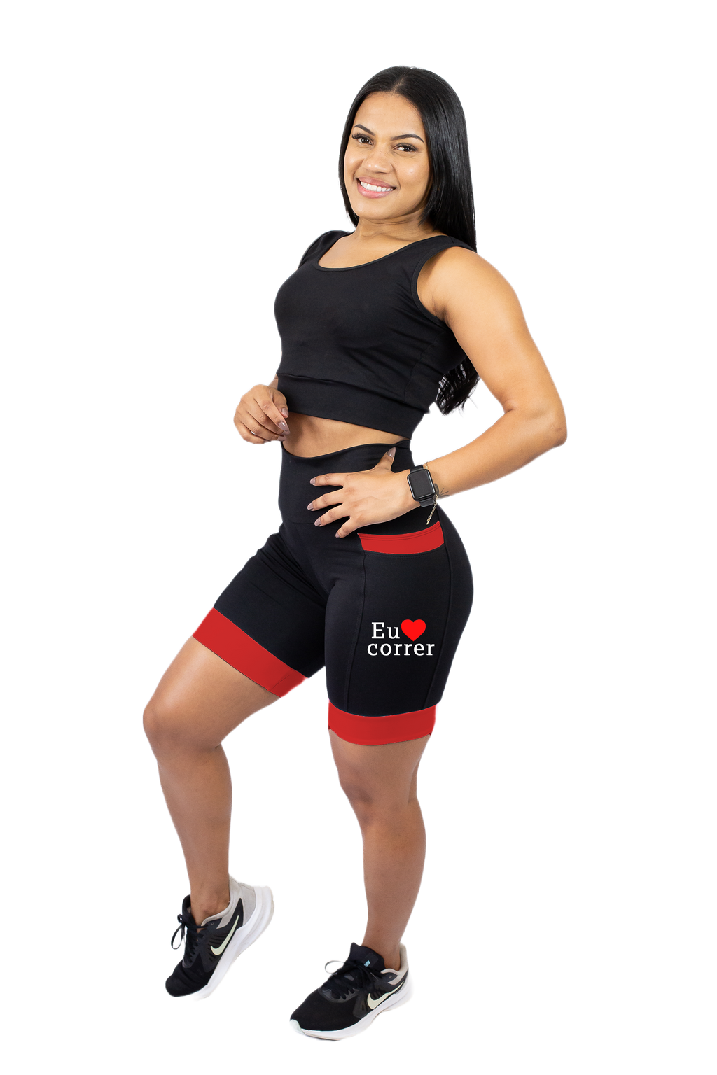 Bermuda Feminina Preto/Vermelho  Eu Amo Correr( Pronta Entrega)