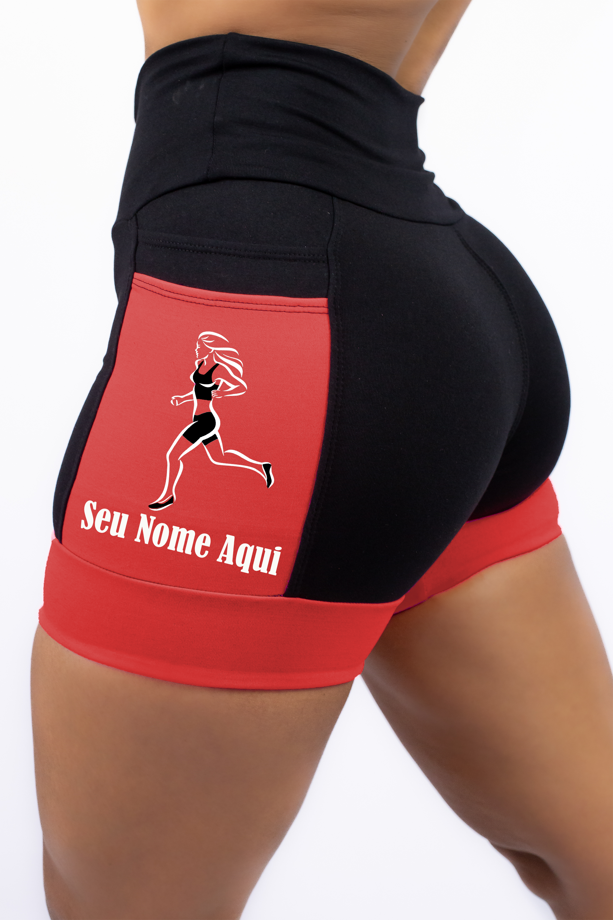 Short Personalizado Corredora+ Nome Preto/Vermelho
