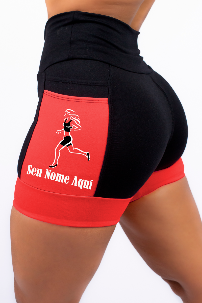 Short Personalizado Corredora+ Nome Preto/Vermelho
