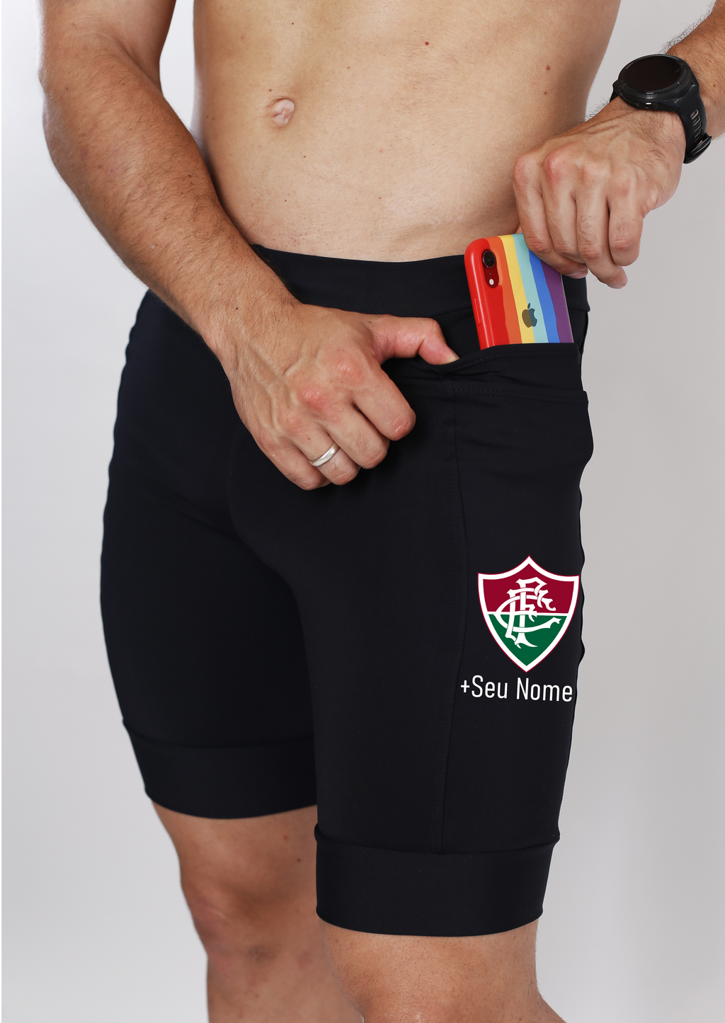 Bermuda Masc Preta Fluminense + Nome