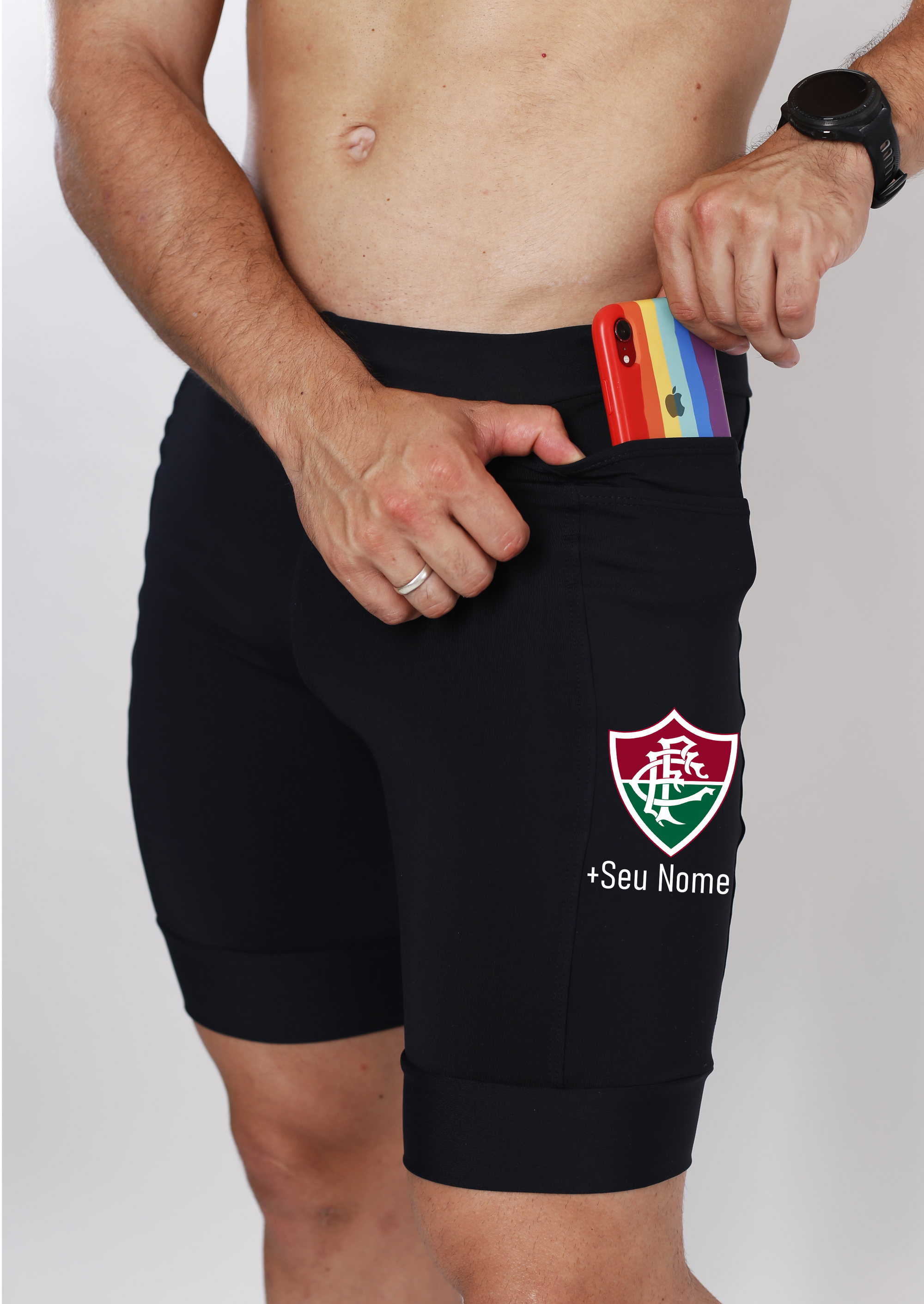 Bermuda Masc Preta Fluminense + Nome