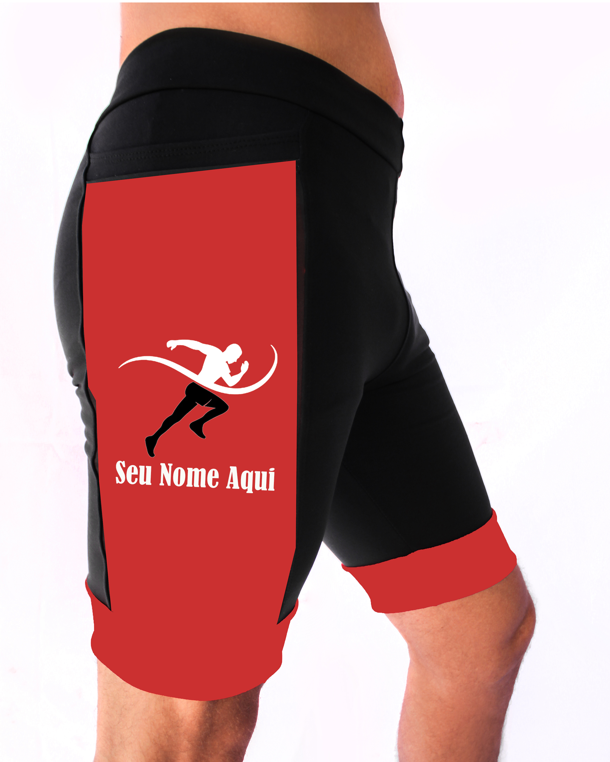Bermuda Masculina Personalizada nome+Corredor Preto/Vermelho