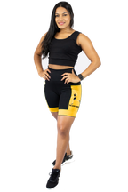 Bermuda Feminina Corredora+Nome Preto/Amarelo