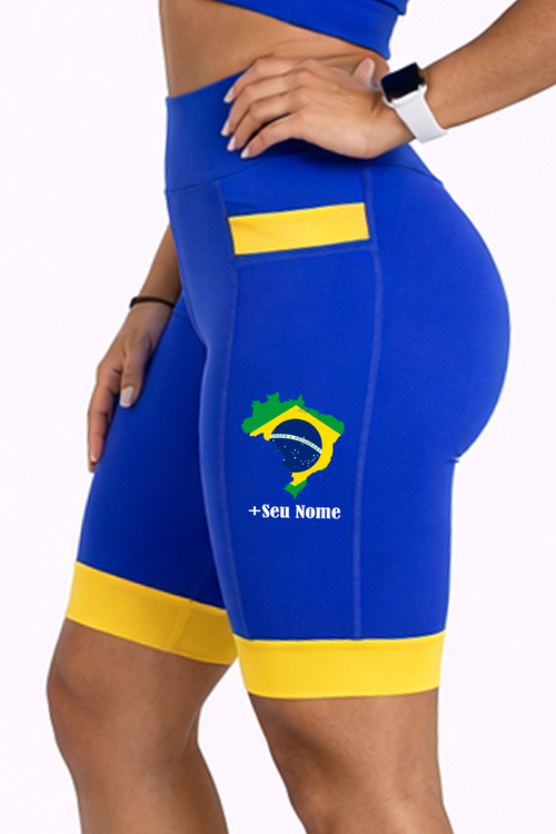 Bermuda Azul/Amarelo Mapa Brasil + Nome