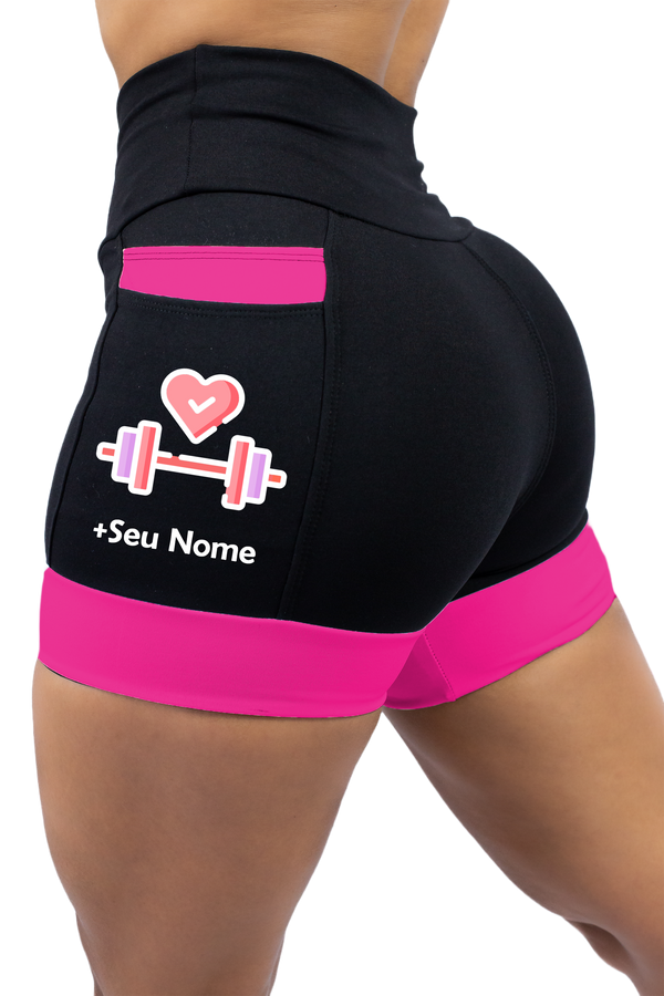 Shorts Preto e Rosa Coração e Halters