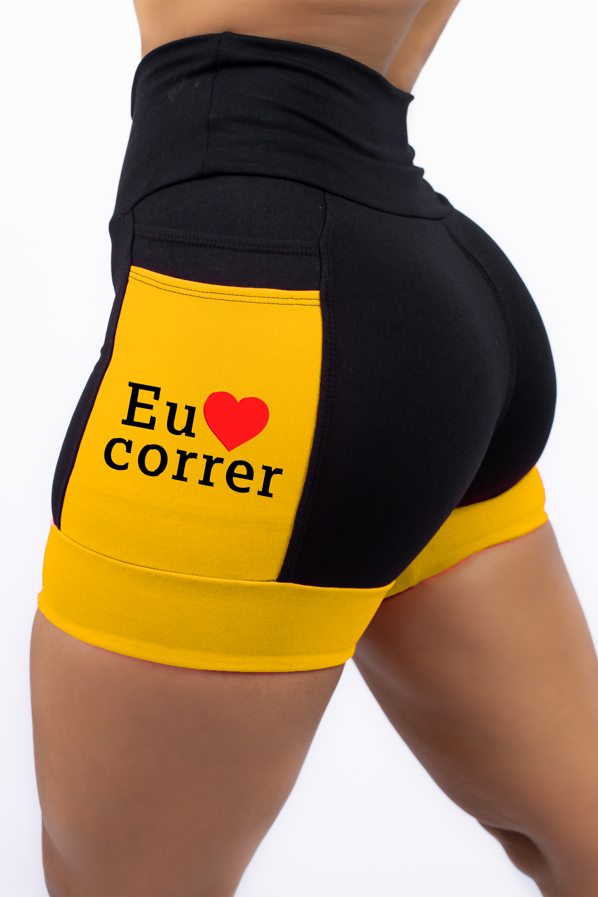 Shorts Preto/Amarelo Eu amo Correr