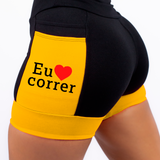 Shorts Preto/Amarelo Eu amo Correr