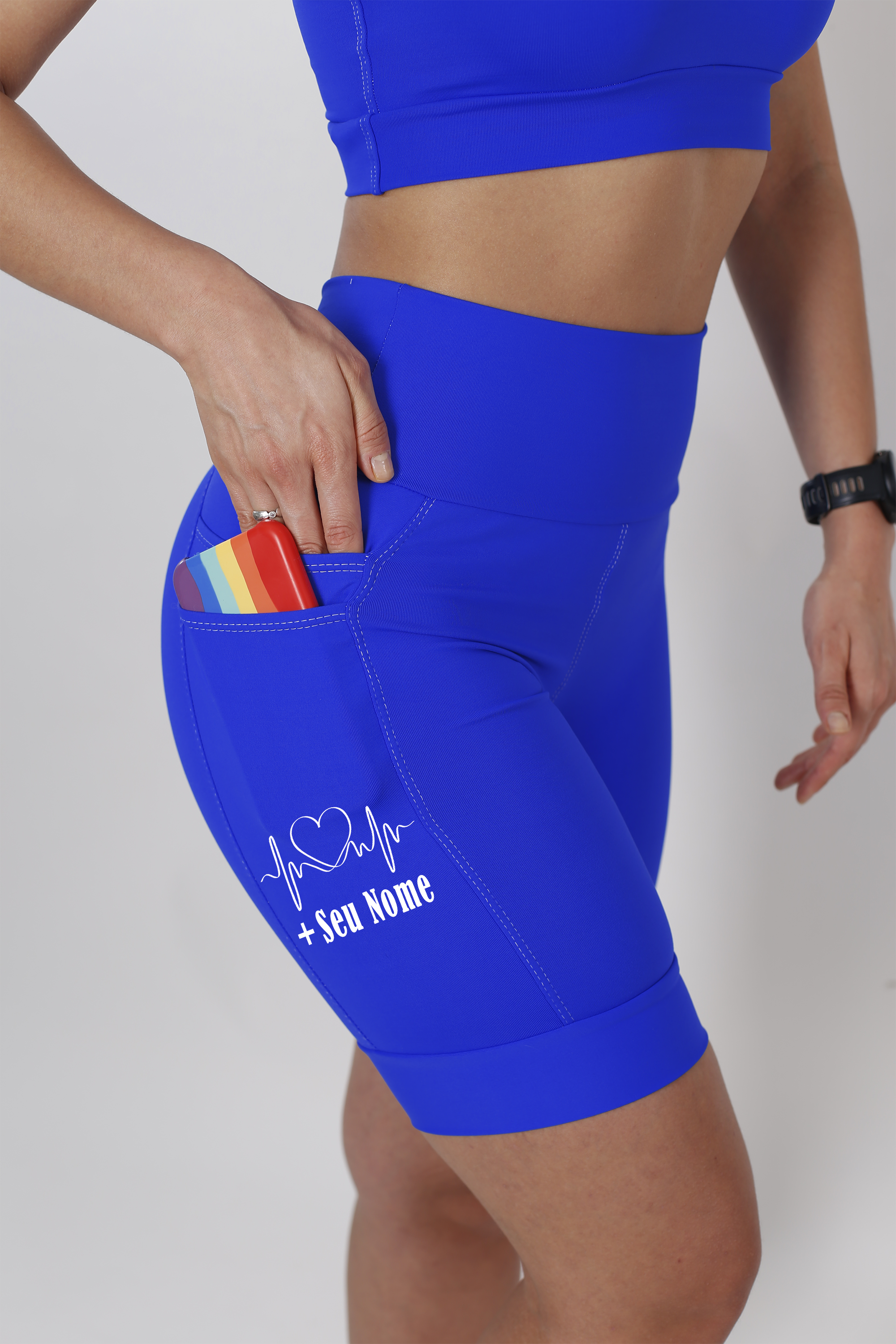 Bermuda Fem Azul Coração Batimentos