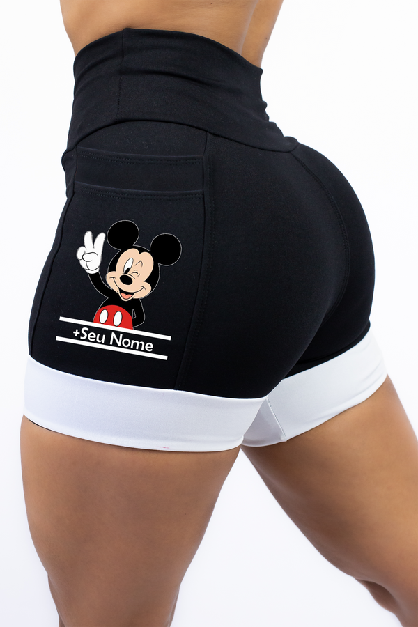 Short Preto/Branco Mickey + Seu Nome