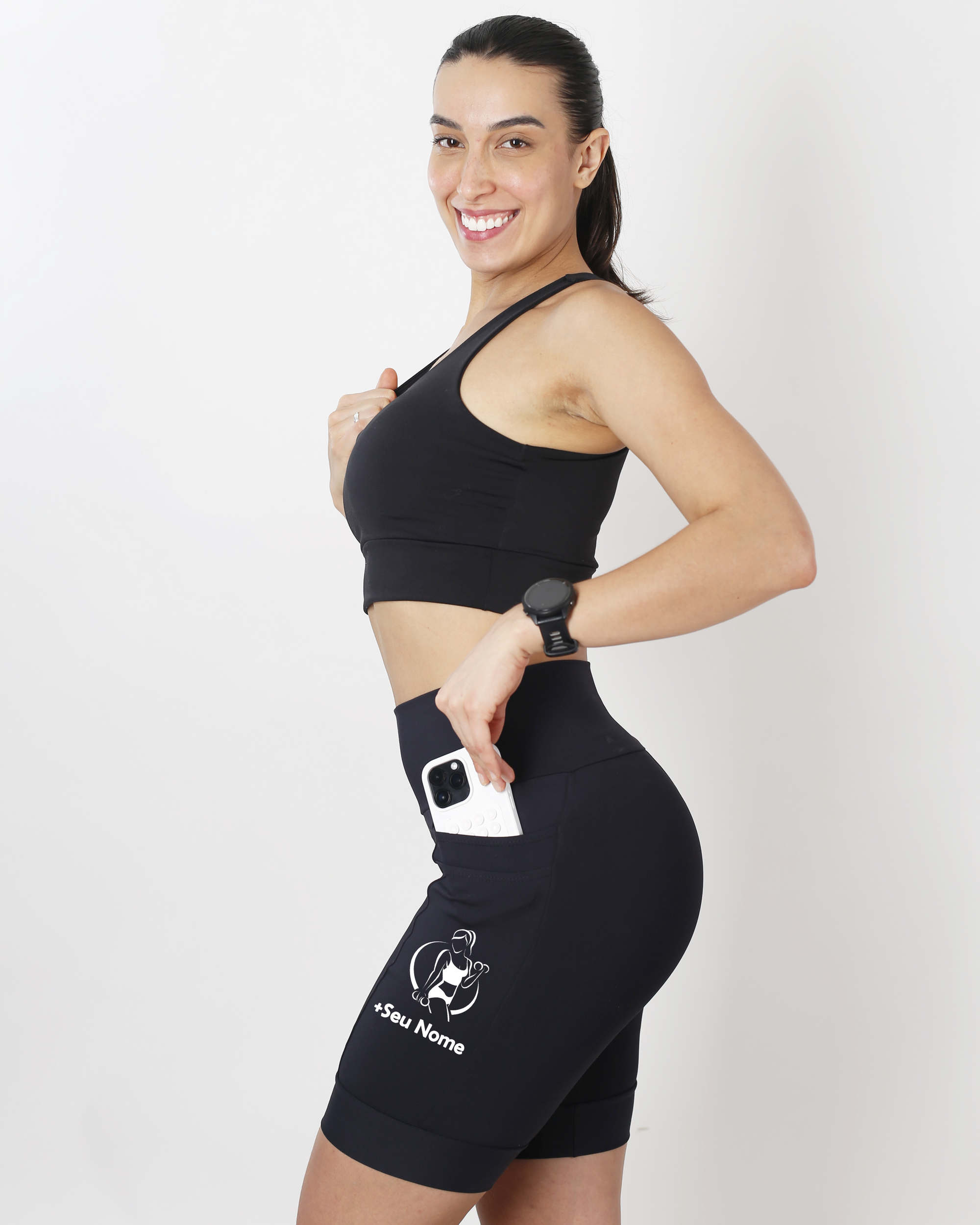 Bermuda Fem Preto Silheuta Fitness