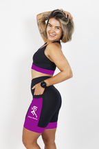 Bermuda Feminina Preta/Roxo Corredora + Nome