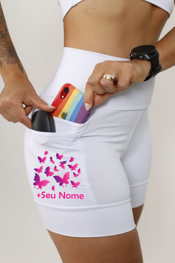 Shorts Branco Borboletas +Seu nome