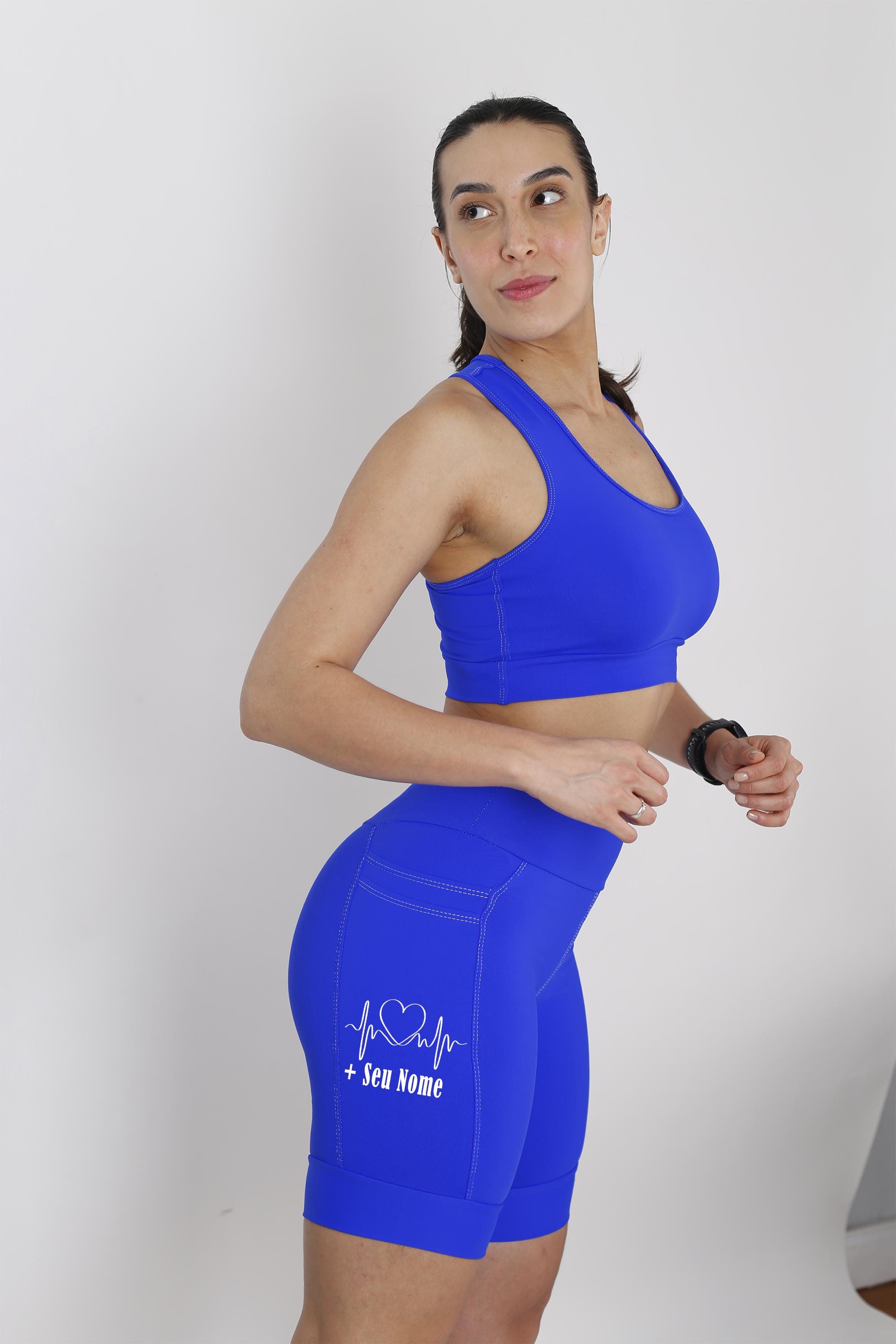 Bermuda Fem Azul Coração Batimentos