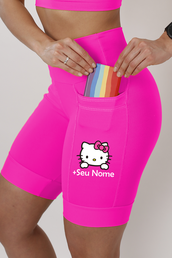 Bermuda Feminina Rosa Hello Kitty+Seu Nome
