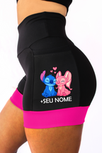 Short Preto/Rosa Stitch+Angel Seu Nome