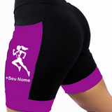 Bermuda Feminina Preta/Roxo Corredora + Nome