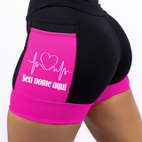 Short Personalizado Coração Batimentos + Nome Preto/Rosa