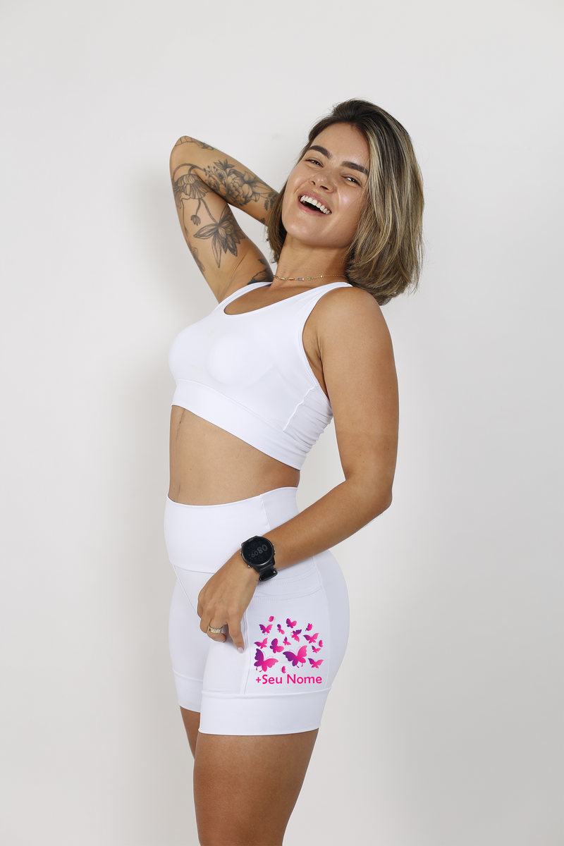 Shorts Branco Borboletas +Seu nome