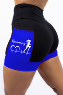 Shorts Corredora Running Preto/Azul