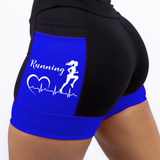 Shorts Corredora Running Preto/Azul