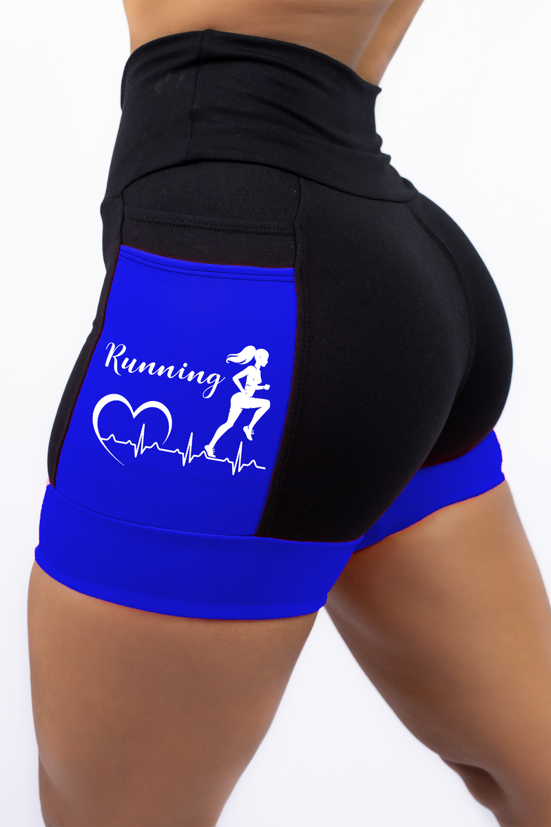 Shorts Corredora Running Preto/Azul