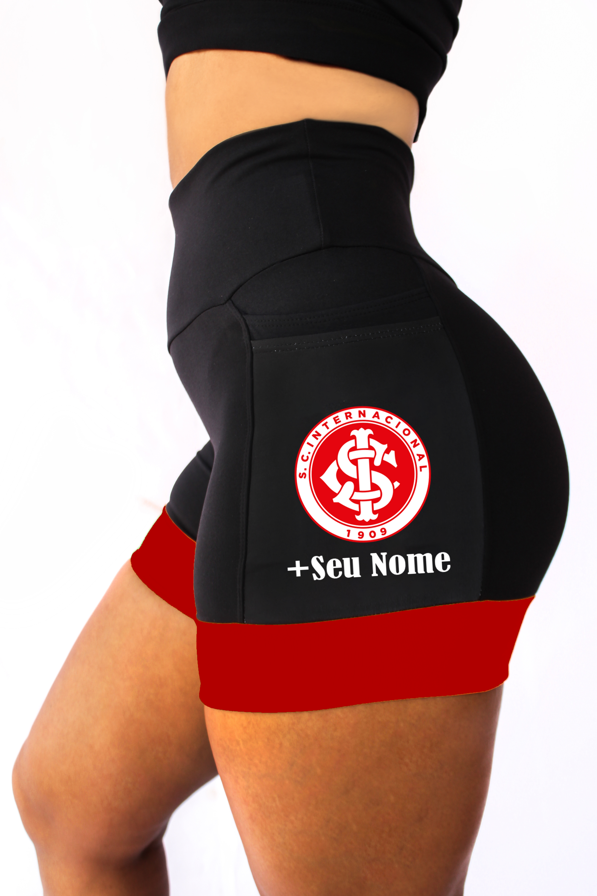 Shorts Preto/Vermelho Internacional+ Nome