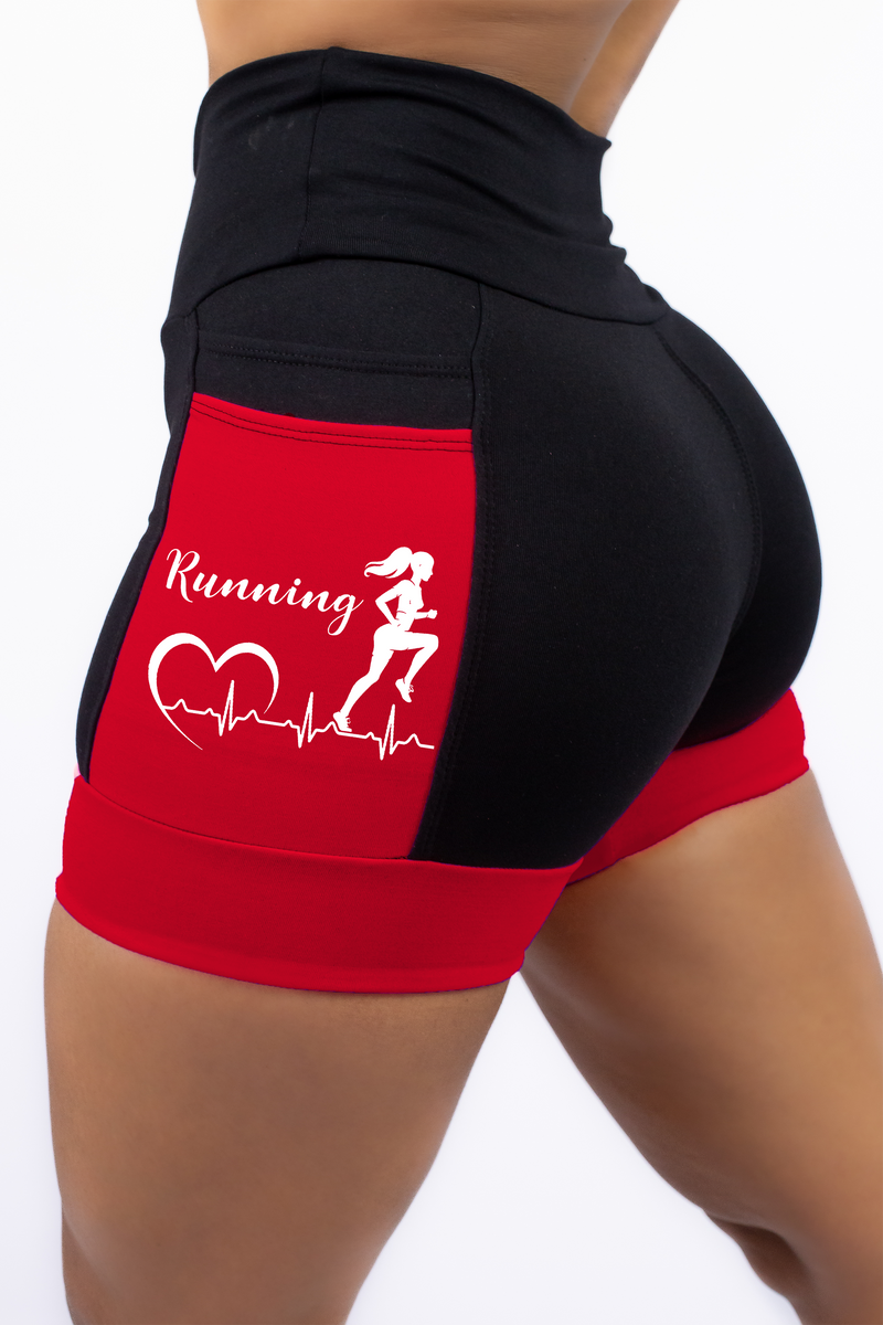 Shorts Corredora Running Preto/Vermelho