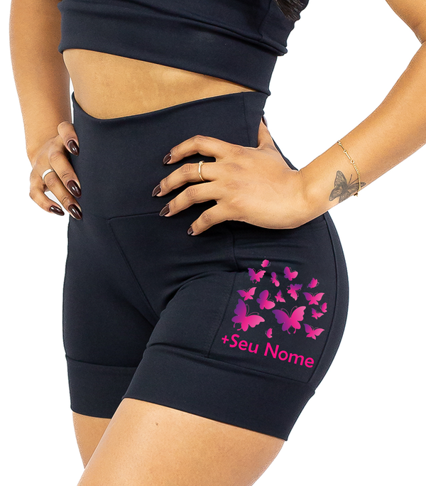 Shorts Preto Borboletas +Seu nome