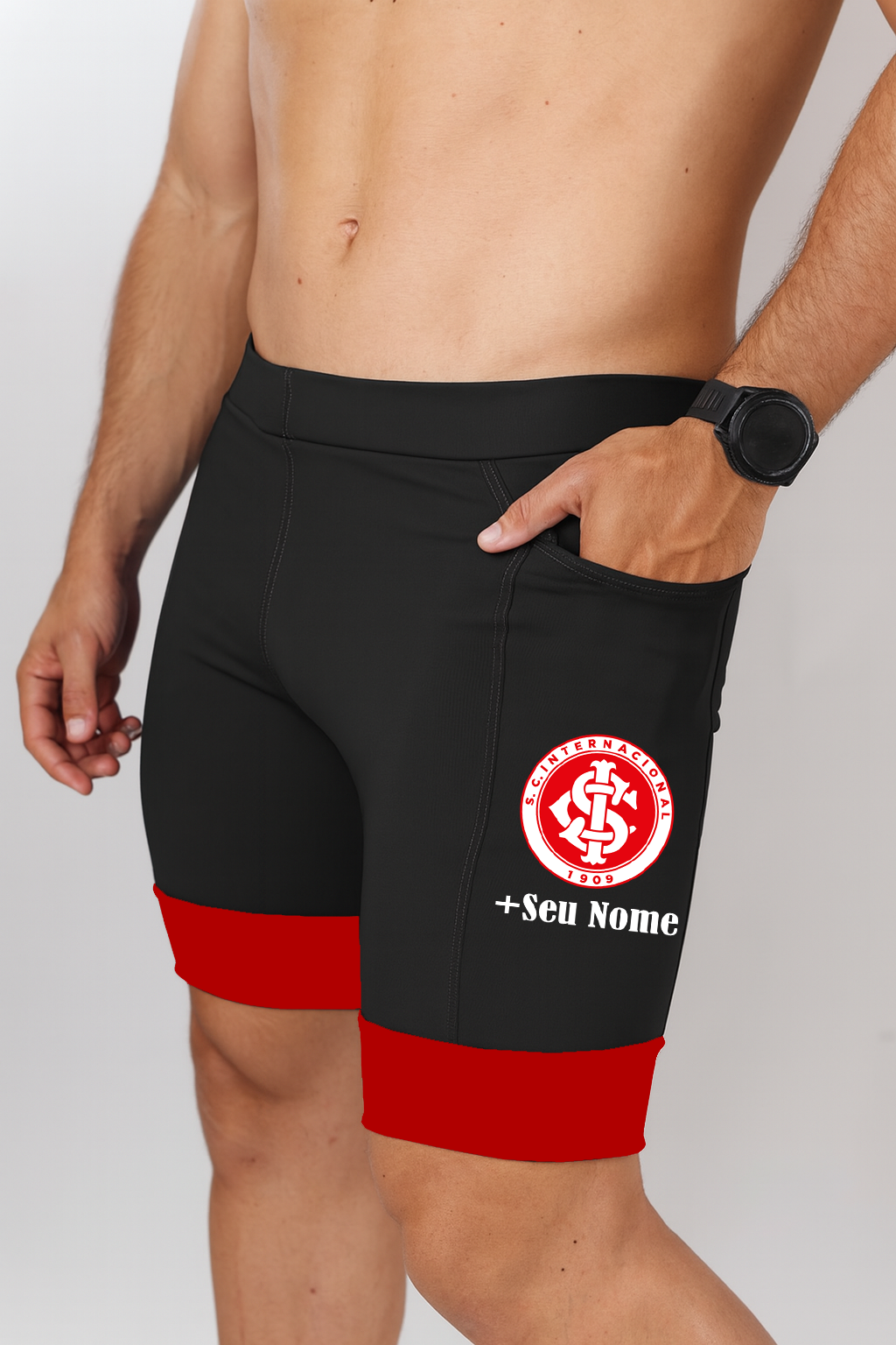 Bermuda Masc Preta/Vermelho Internacional + Nome