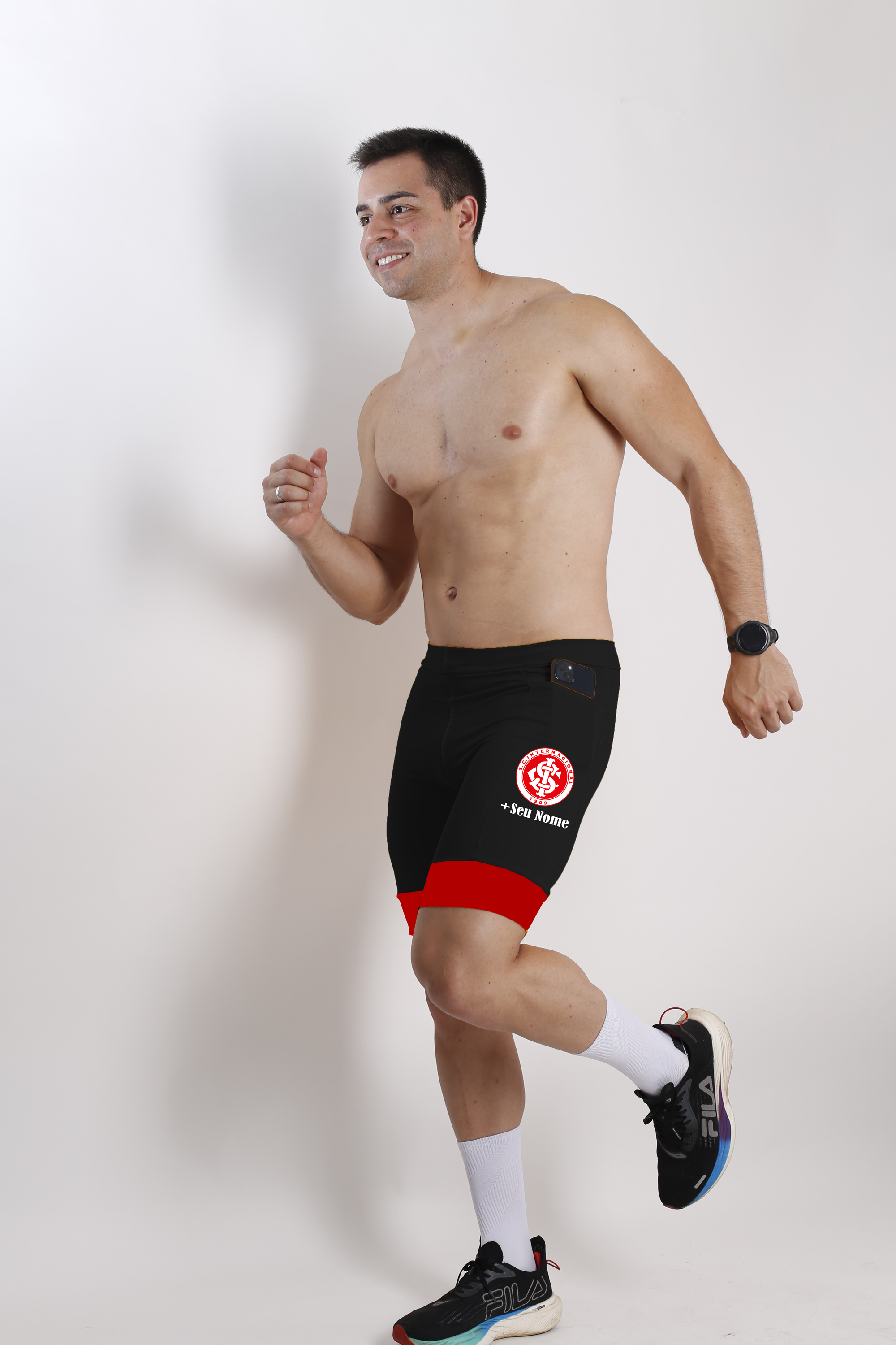 Bermuda Masc Preta/Vermelho Internacional + Nome