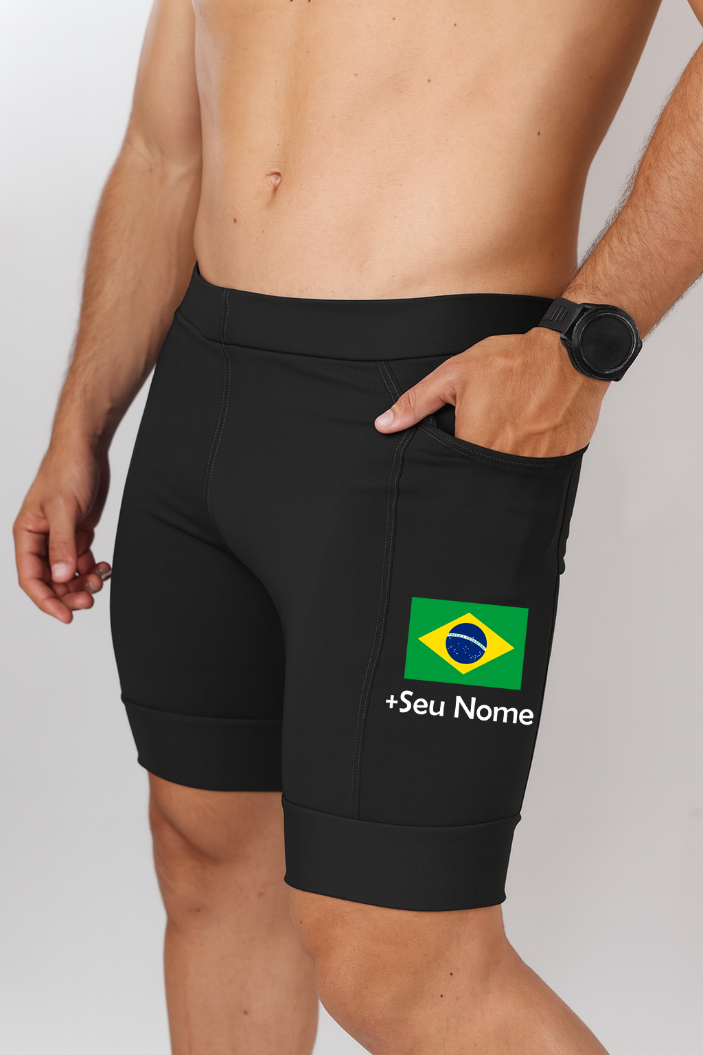 Bermuda Masculina Seu nome+Bandeira Brasil