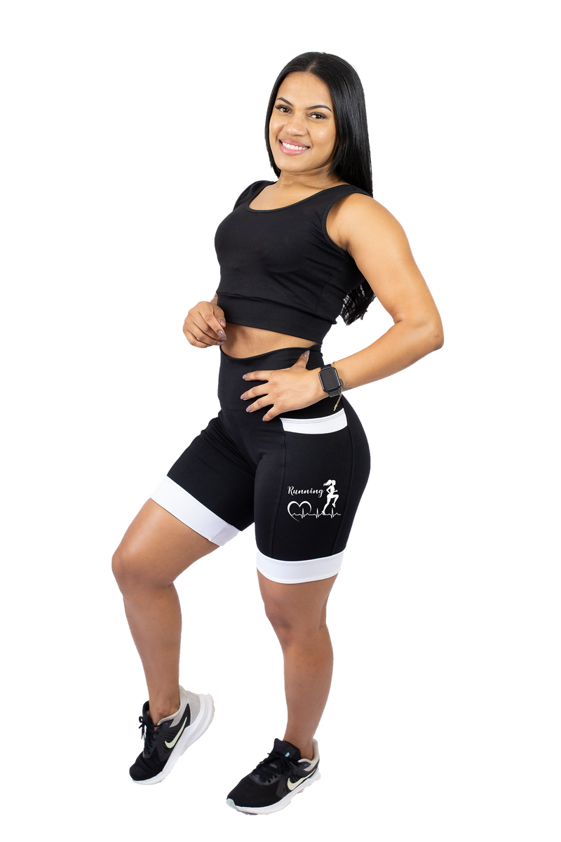 Bermuda Feminina Corredora Running Preto/Branca