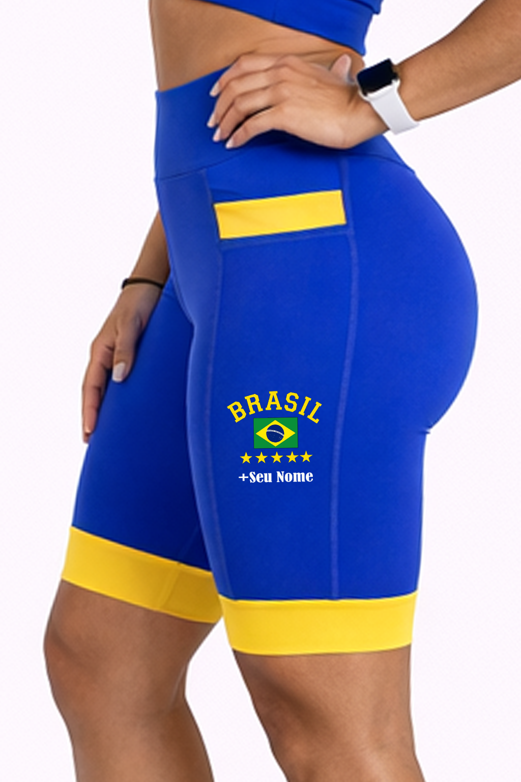 Bermuda Azul/Amarelo Brasil Bandeira + Nome