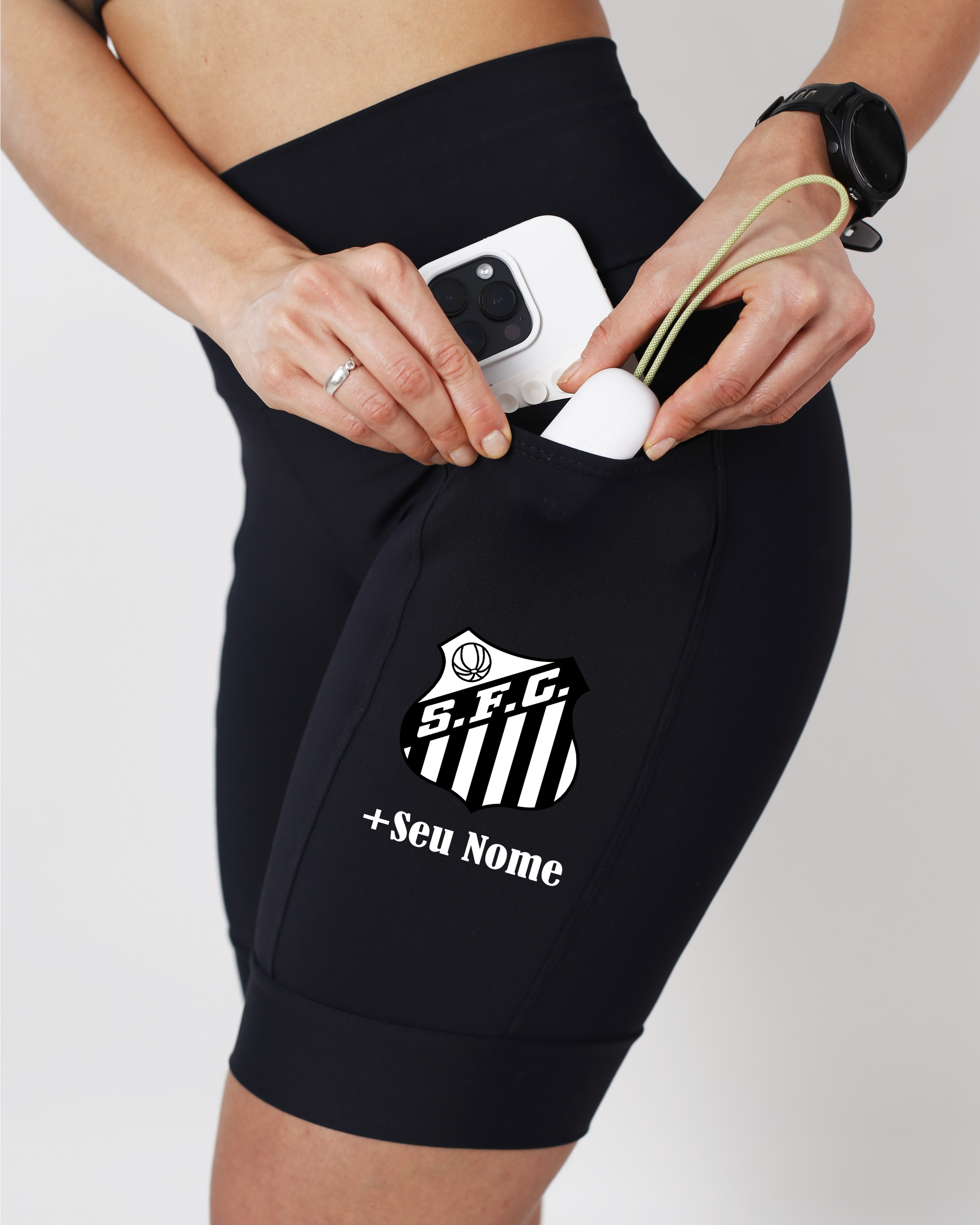 Bermuda Feminina Preta Santos +Seu nome