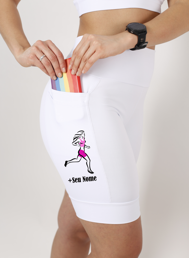 Bermuda Feminina Branca Corredora + Seu nome